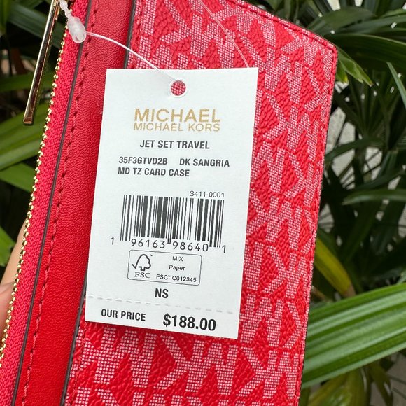 Michael Kors Jet Set Travel Medium Top Zip Card Case Wallet MK Dark Sangria - Picture 9 of 10
